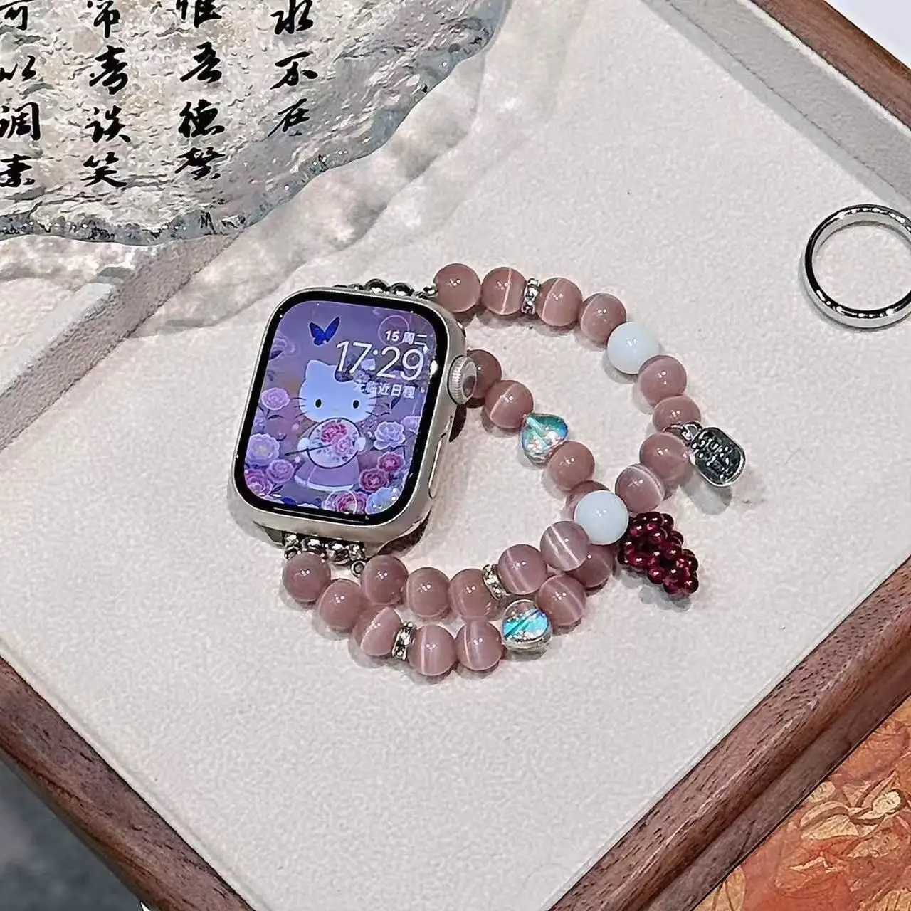 Purple Jade Beaded Strap for Mi Band 10 9 8 8Pro 9Pro Garnet Grape Wristband Bracelet for Redmi Watch 4 5 6 Replacement Women 22 view 6
