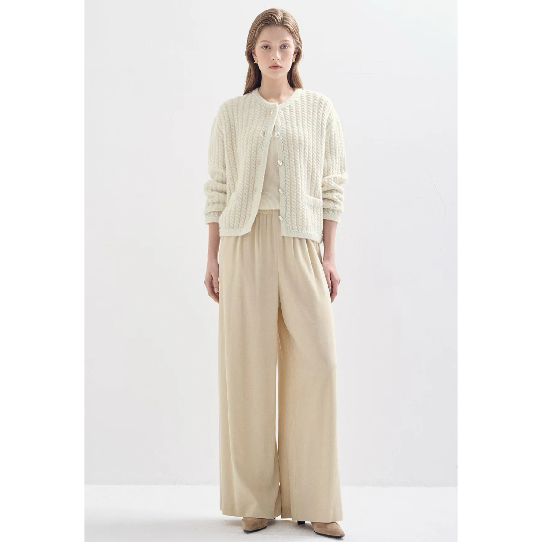 

Ele Cheese Lemon LAN25 Winter Knitted Woolen Cardigan round Ne iny Particle Commute Versatile Women's Faion Coat