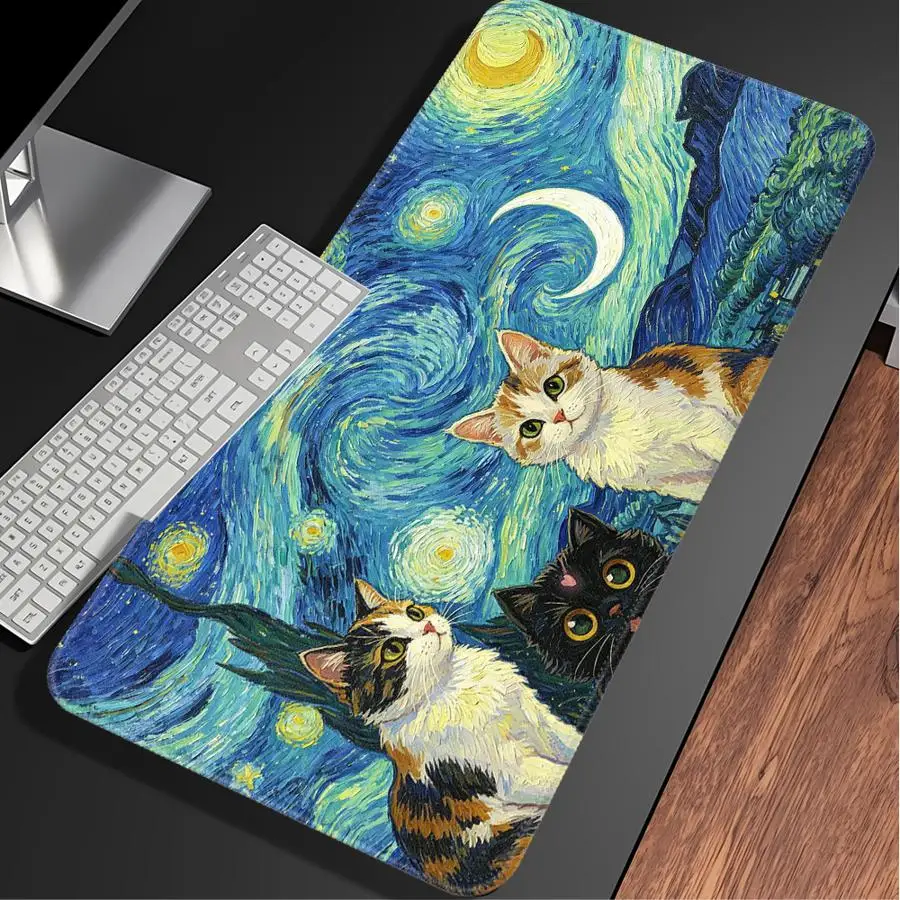 Mouse Pad office Pad Game Console Pad Computer Laptop Pad Desk accessories Keyboard Mouse Pad rubber Van Gogh Cat