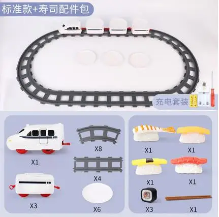 evolving Sushi Plates Train Toy Pretend Play Conveyor Belt Electric Track Rotary Rail Car Simulation Model Toys For Kids Gift