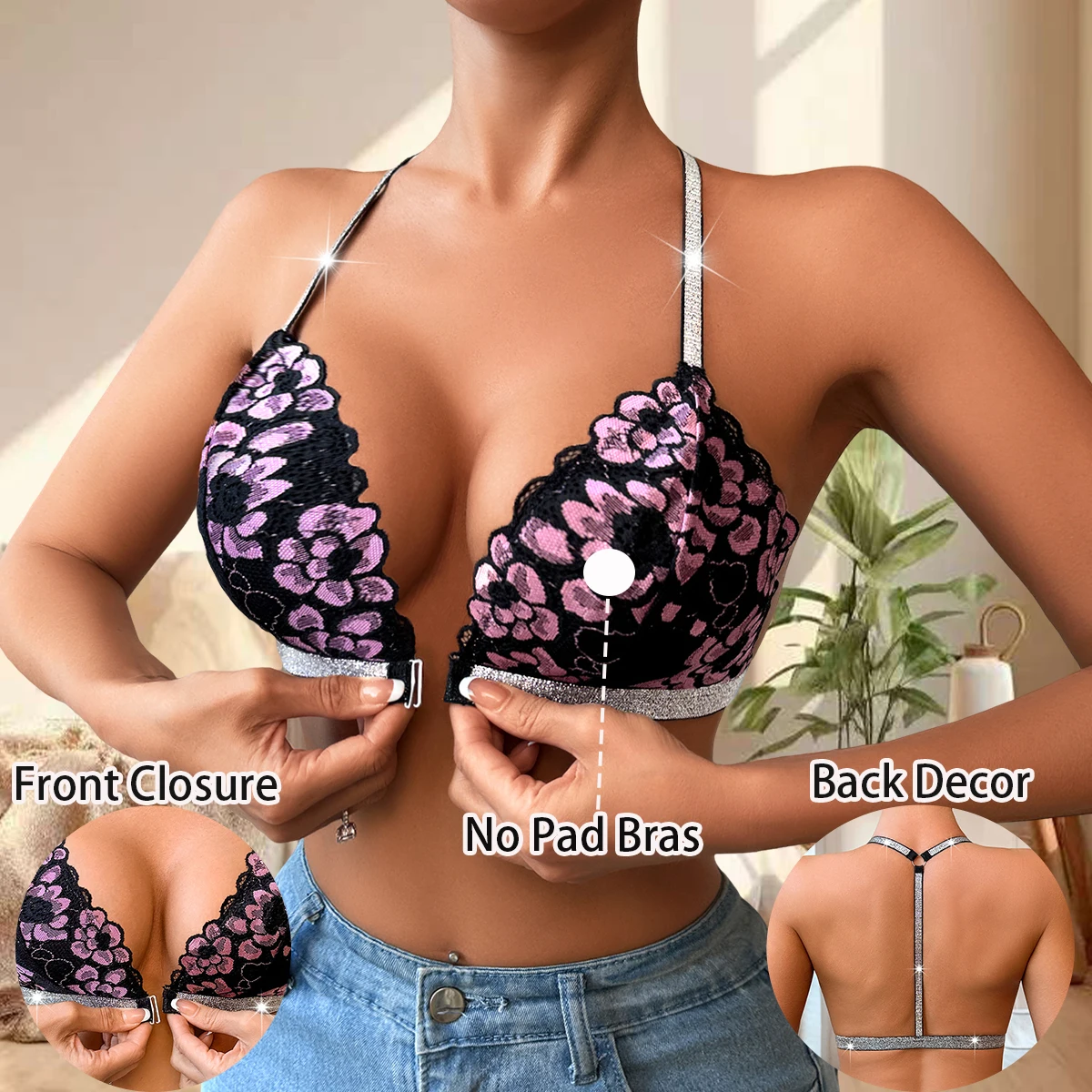 

1 шт., модный стильный бюстгальтер, сексуальные бюстгальтеры для женщин, нижнее белье с цветочным принтом, бюстгальтер без бретелек, дышащий пуш-ап, сексуальное женское белье без косточек