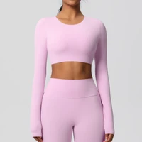 Yoga Shirts For Women Long Sleeve With Padded Fitness Running Gym Clothes Workout Dry Fit Breathable High Elastic Sports Top - Image 6