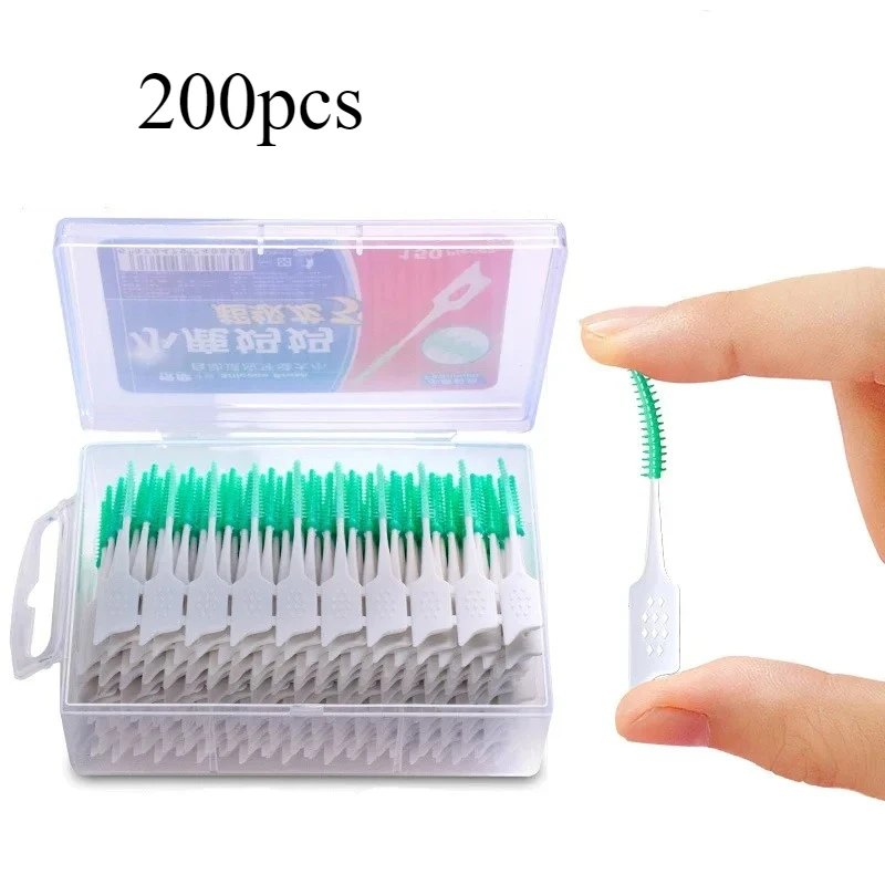 200 قطعة من فرش السيليكون بين الأسنان أعواد أسنان الأسنان فرشاة بين الأسنان أعواد أسنان السيليكون مع أداة تنظيف الفم #1