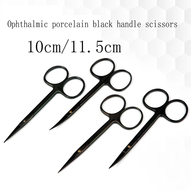 

Eye scissors tungsten carbon steel porcelain PFM black handle dental Ophthalmic surgery scissors Double eyelid tool