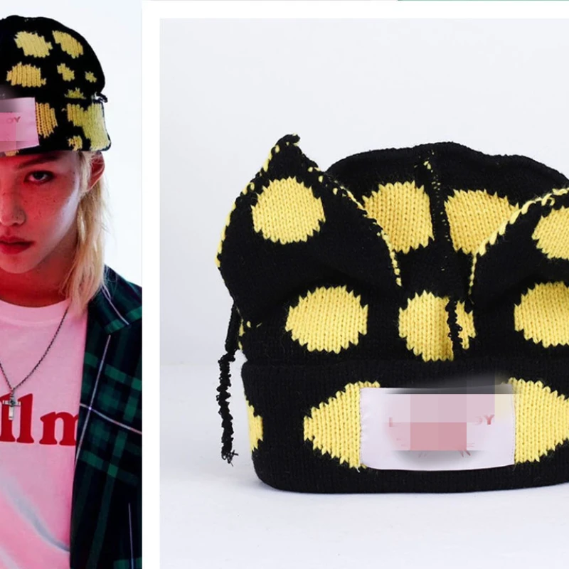 Felix Popular Korean Idol Boy Group Peripheral Accessories Same Style Cat Ear Hat Knitted Wool Hat Japanese and Korean Style