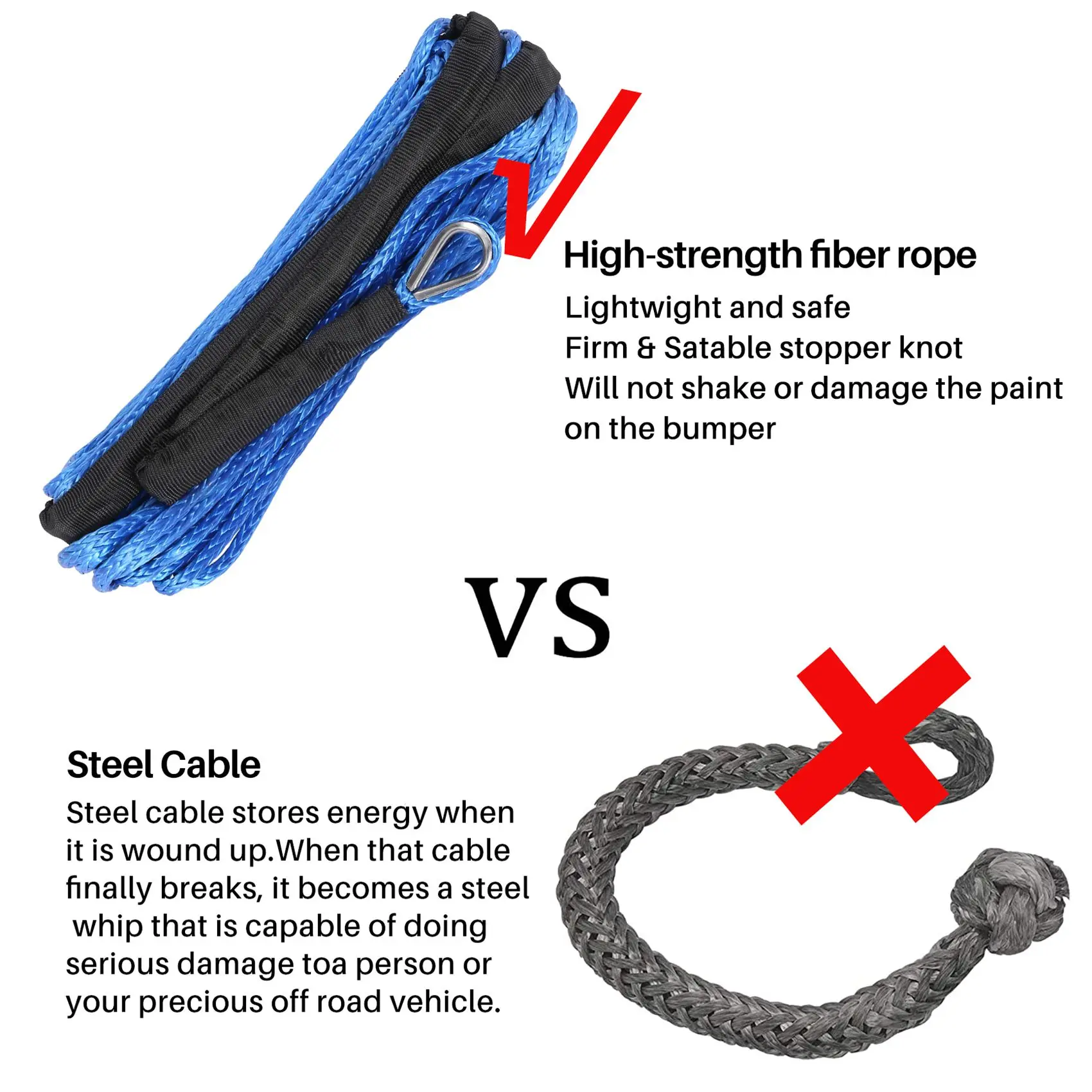 A73Q-7700Lbs Electric Winch Rope Nylon Rope High Strength Fiber Rope 6Mmx15m Car Trailer Rope Trailer Belt