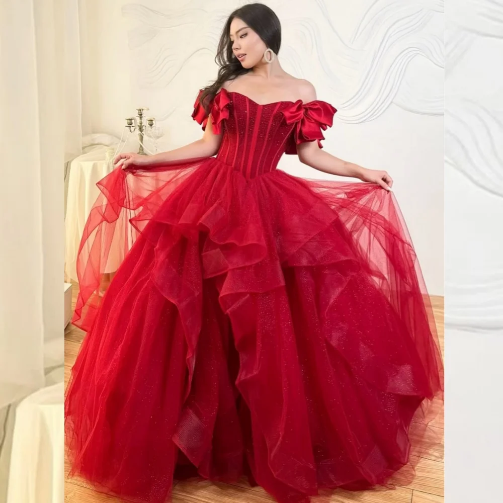 

Customized Classic Exquisite Organza Pleat A-line Off-the-shoulder Long Dresses Bespoke Occasion Fashion