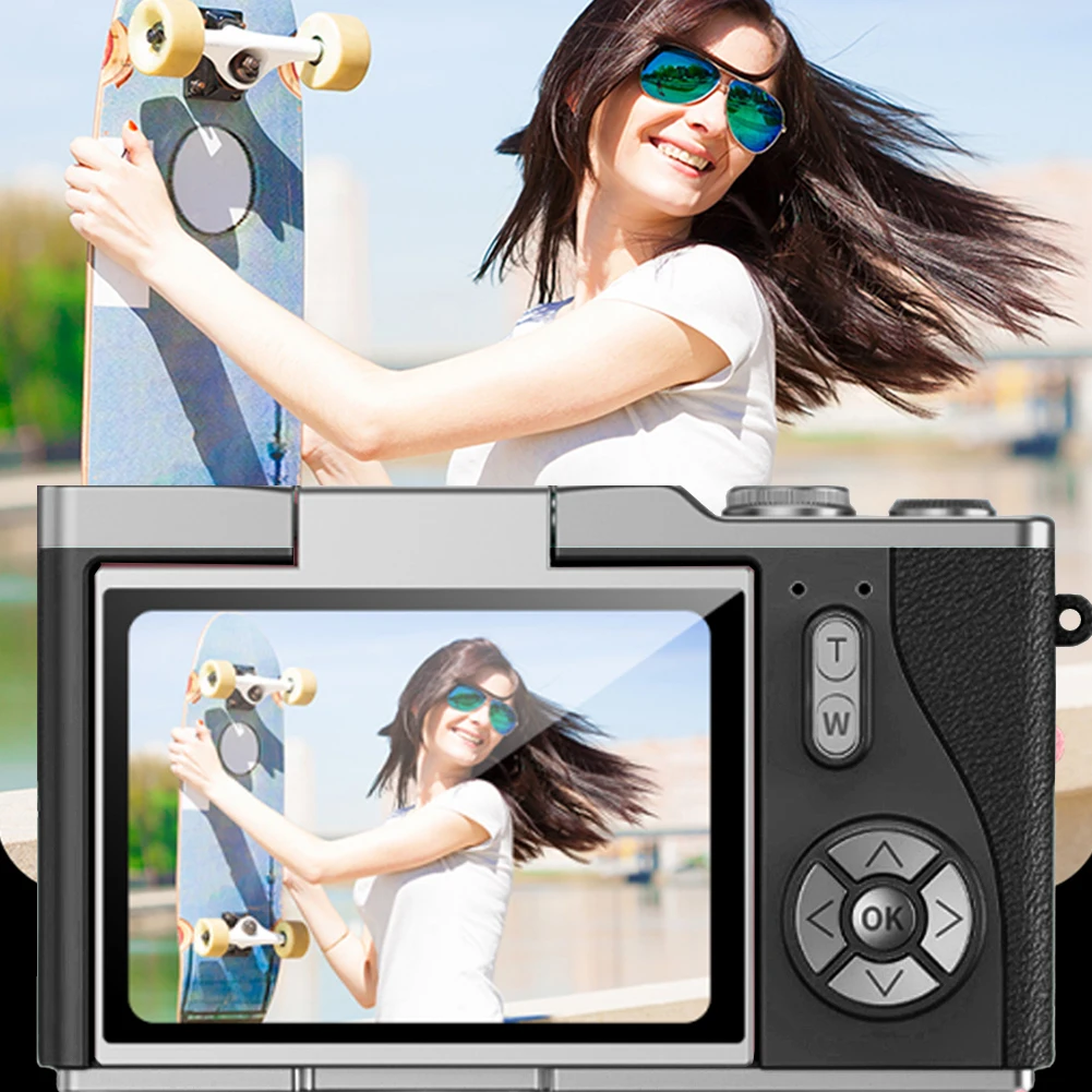 4K 디지털 카메라 48MP 컴팩트 소형 카메라 8배 줌 브이로그 카메라 180도 플립 스크린 비디오 캠코더 (청소년, 성인, 초보자용)