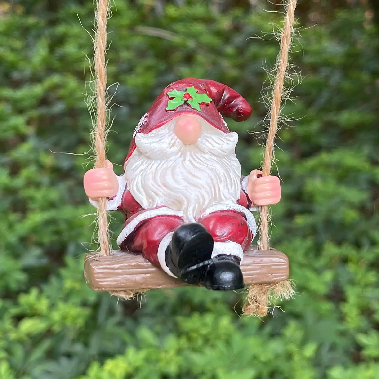 

Gnome Figurines For Garden Christmas Gnome On Swing Sculpture Decoration Resin Tree Figurine Ornament For Indoor Outdoor Balcony