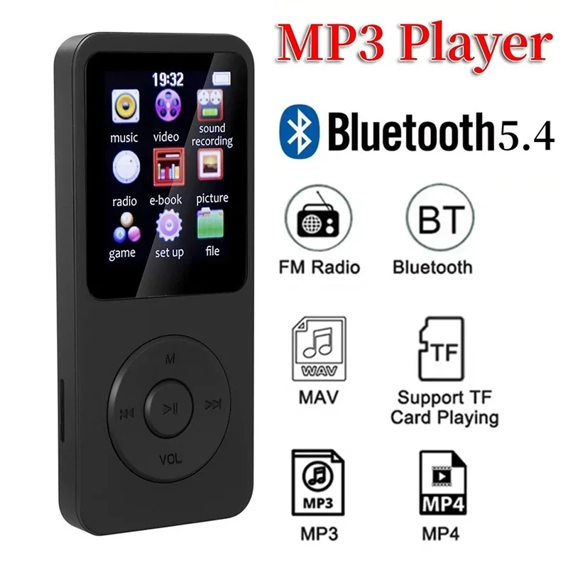 MP3 Player HiFi Music Walkman Bluetooth 5.4 Support Two-Way Transmission FM Radio Voice Recorder Ebook Auto Browse MP3 FM Radio