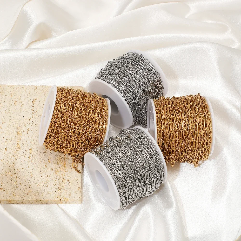 1 Meter Edelstahl-Papierklemmen-Ketten, ovale Kabelketten für handgefertigte Halsketten, DIY-Schmuckherstellung, Armbänder, Fußkettchen, Zubehör – Detail 4