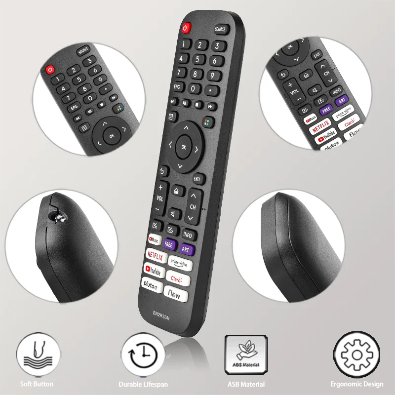 EN2R30N For Hisense Remote Control Replacement With NETFLIX PrimeVideo YouTube Buttons, For Hisense TV 43V6G 55H6G 43H77G 55H77G