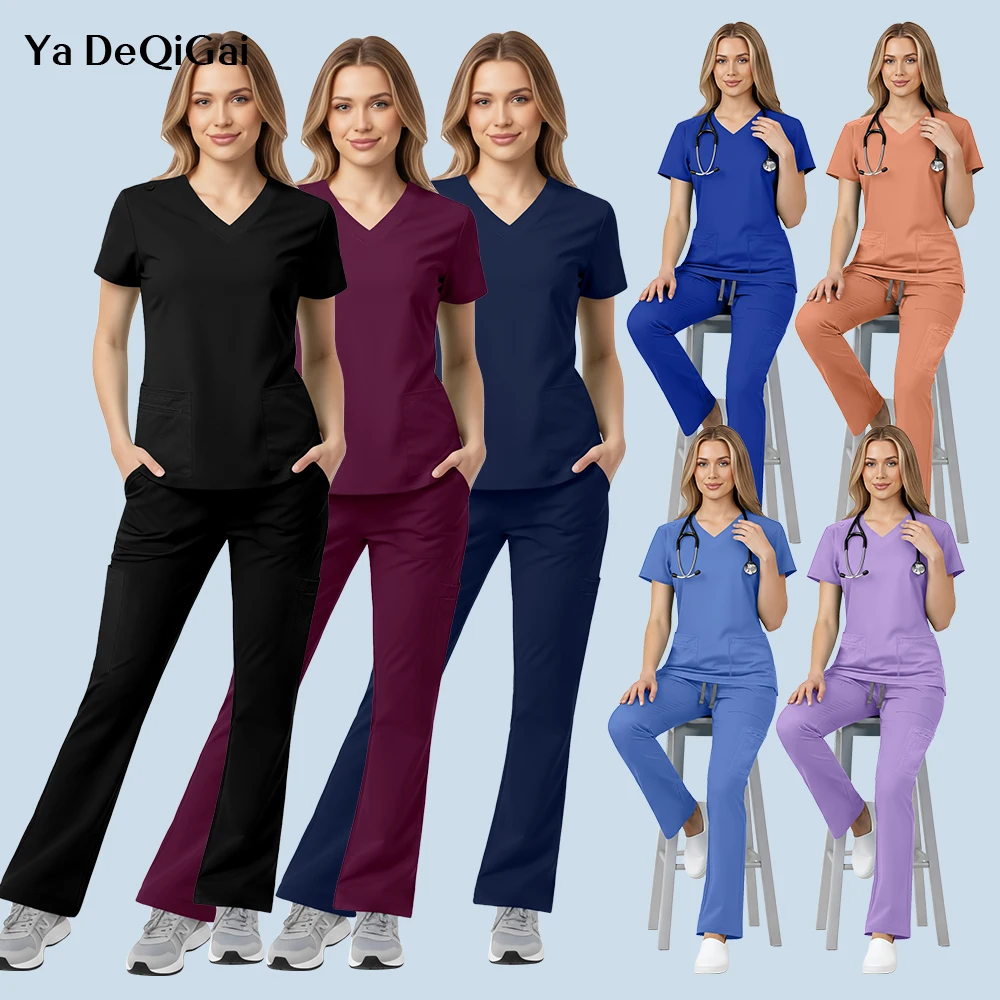 Nurse Uniform Women Medical Scrubs Set Ultra Soft Wrinkle Resistant Pockets Shirt Bell-bottoms Quick Dry Workwear Doctor Clothes