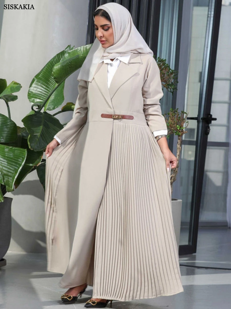 Long-Sleeved Leather Abaya-Kimono For Muslim Women Dubai Moroccan African Dress Fashion Novelty Turn-down Collar Clothing