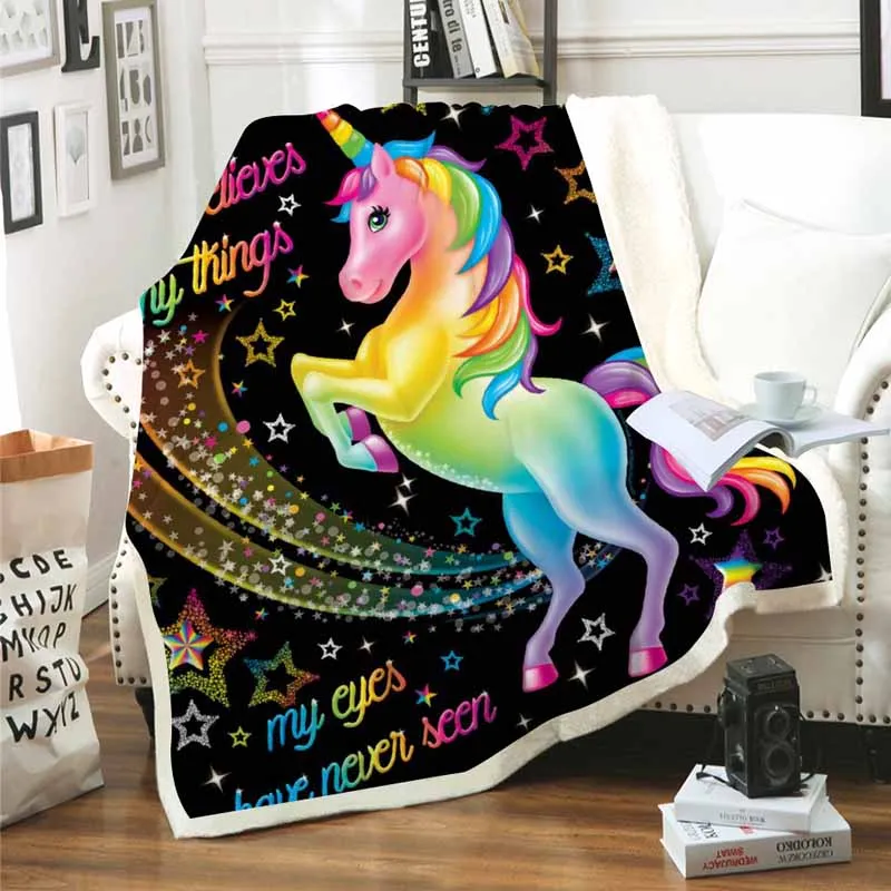 Rainbow Unicorn Blanket For Bed Sofa Warm Cotton Lamb Wool Cozy Blanket Throw Blankets Rectangle Office Blanket for Gifts