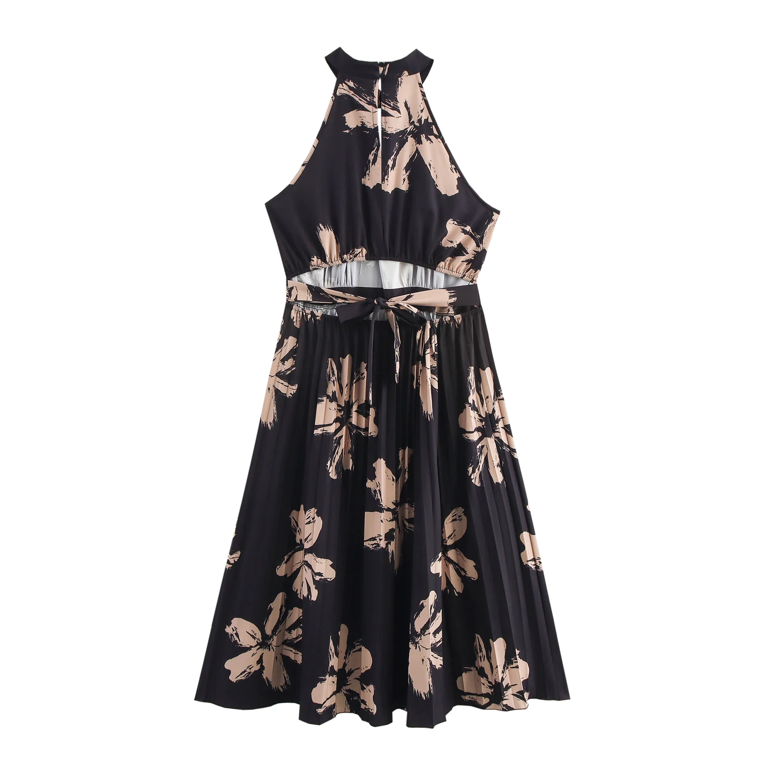 Faionable Große Größe Druck ter Plissee Dr Frauen Sle Frühling Neue Ankunft Französisch Sle Hohe Taille Polyester Faser Su...