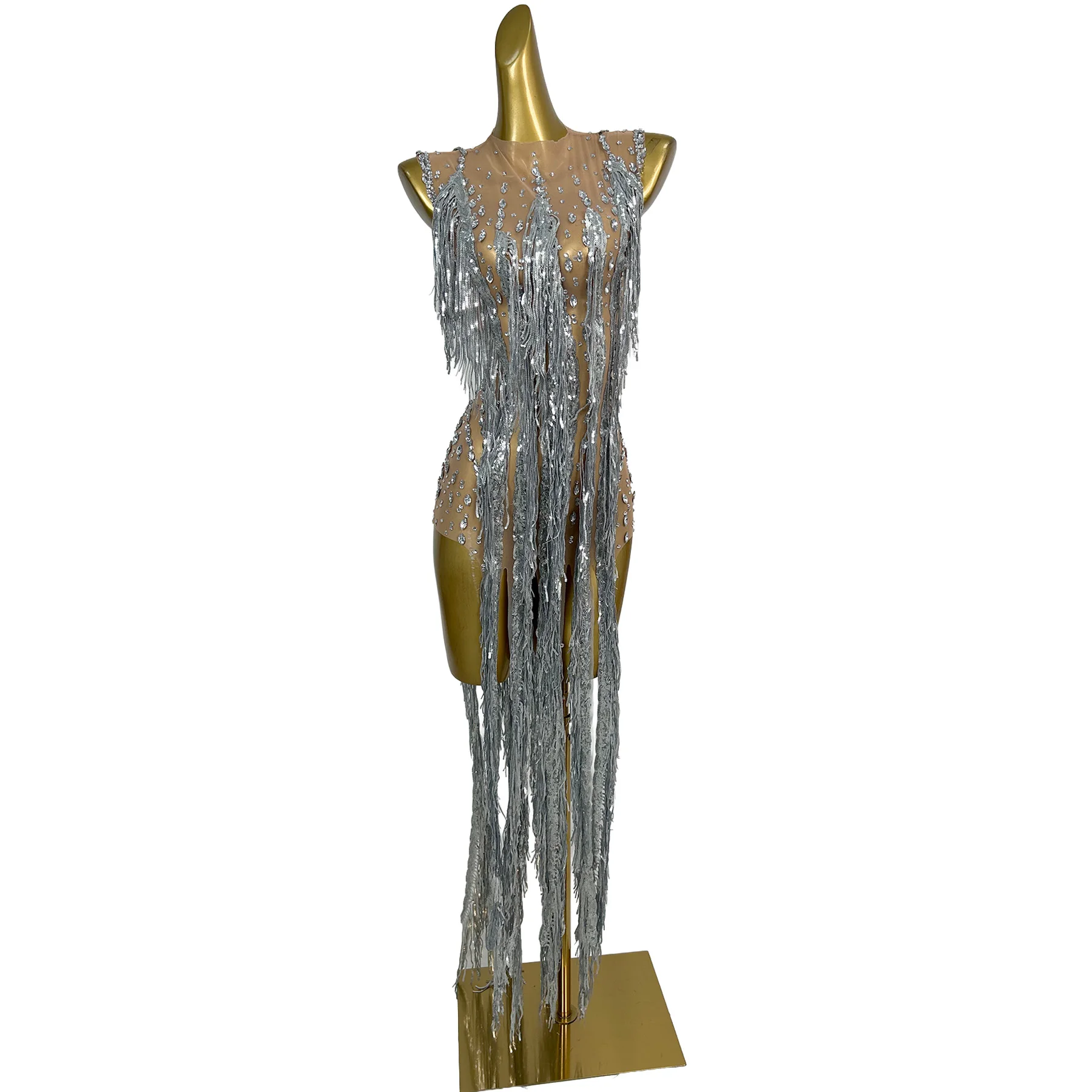 

Silver Glitter Fringes Nightclub Party Celebration Dress Singer Stage Clothes Women Festival Clothing Show Performance Outfit