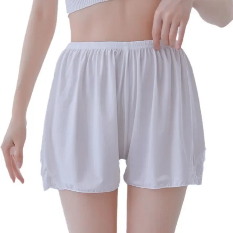 新しい安全ショートパンツ女性パンティー薄い夏ルースアイスシルクホワイトレースショーツ女性のための安全パンツ下着パンツ
