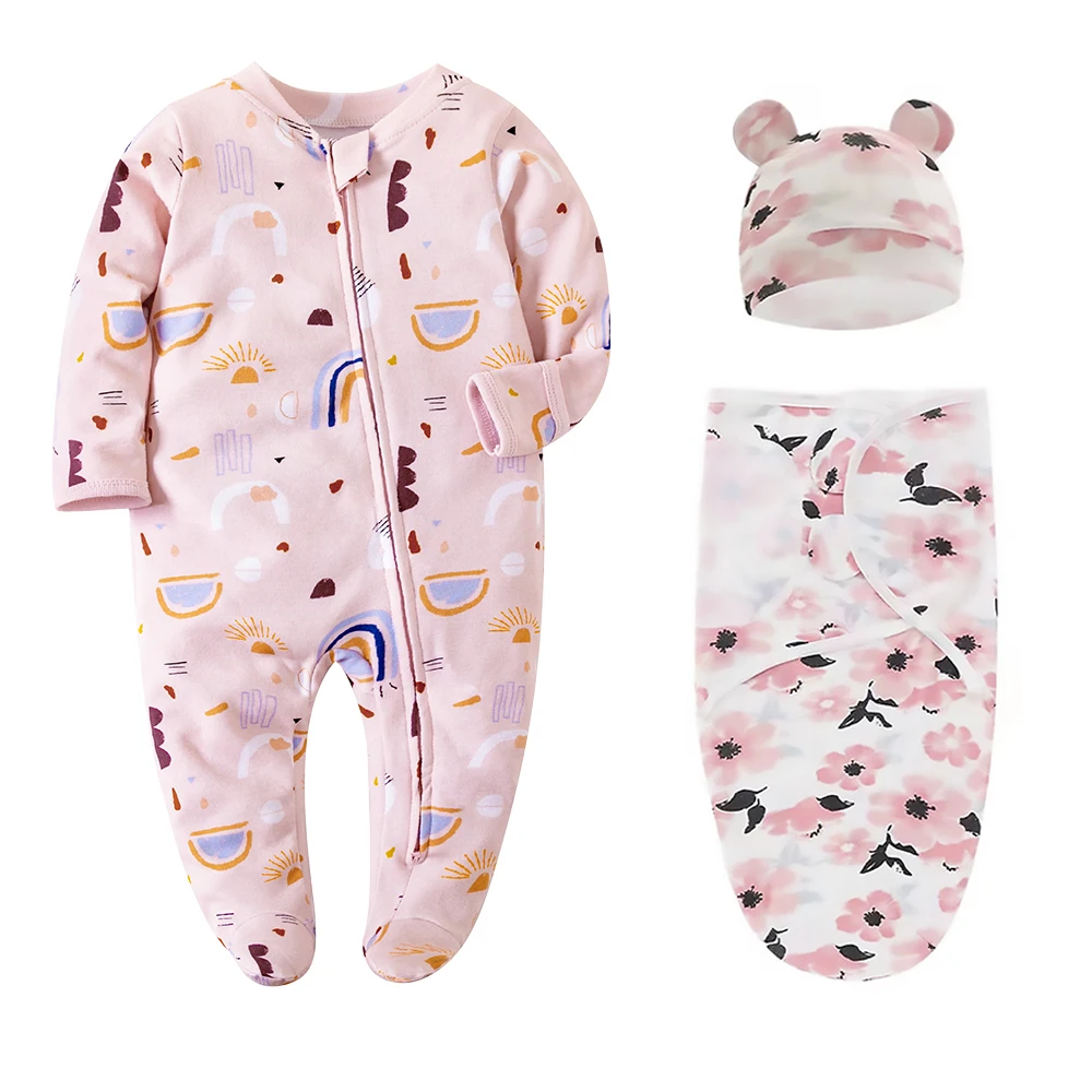 Newborn Baby Footed Pajamas Zipper Romper Long Sleeve Cotton Jumpsuit Solid White 0-12 Months Unisex Fashion Baby Clothes