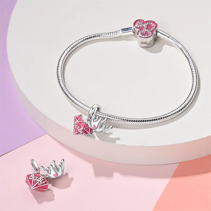 New 925 Silver Fashion Pink Princess Skirt Bag Lipstick Charms Beads Fit 3mm 925 Original Bracelet DIY Jewelry Birthday Gift