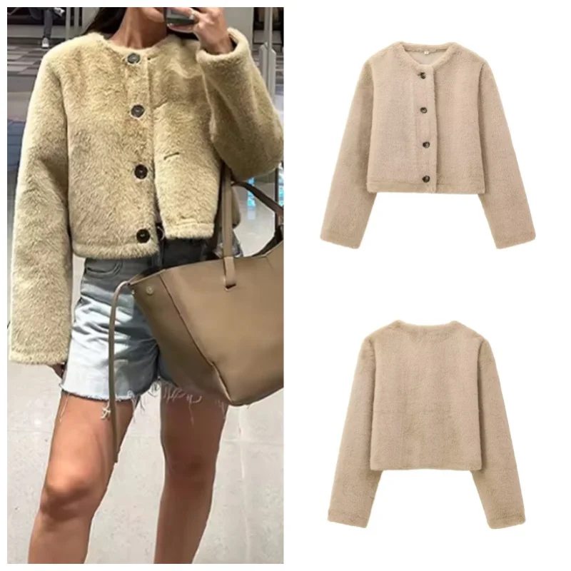 Guobioziy 2026 Women's New Faux Fur Short Jacket Stylish and Versatile Elegant and Chic Casual and Easygoing