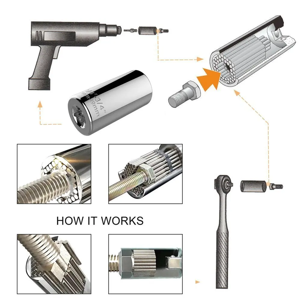 7-19mm Ratchet Universal Gator Sockets Metric Wrench Power Drill Adapter Set and 105 Degree Right Angle Extension 1/4" Drive Bit