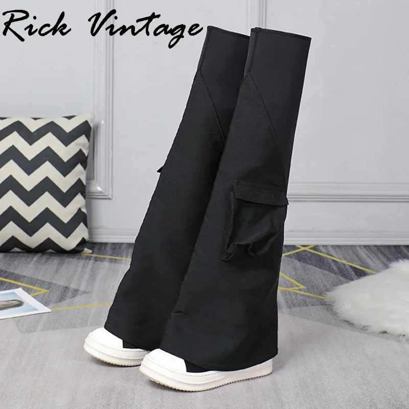 Rick Vintage udo na buty do kolan dla kobiet na płótnie rozciągliwe luksusowe elastyczne w stylu Casual, czarny designerskie modne buty Botas Mujer