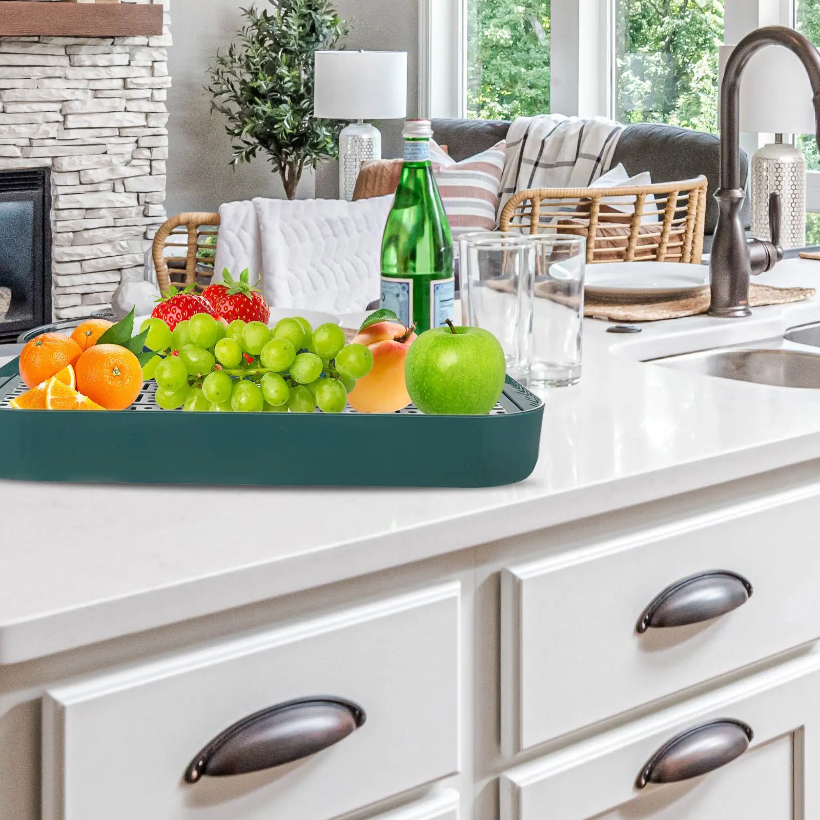 

Fruit Draining Tray Double Layer Kitchen Drain Board For Tea Serving Dish Drying Rack Counter Tray Household Decor