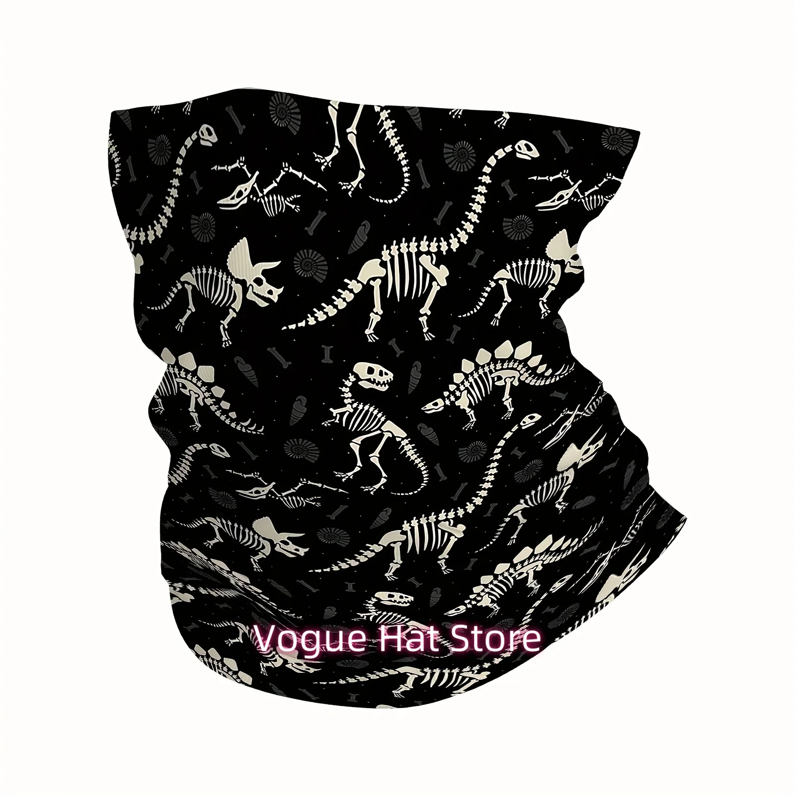 Dinosaur Skeletons, Black Background, Fossil Pattern Multi-Functional Print Scarf for Men And Women, Unsix Mask Neck Mask, Holid