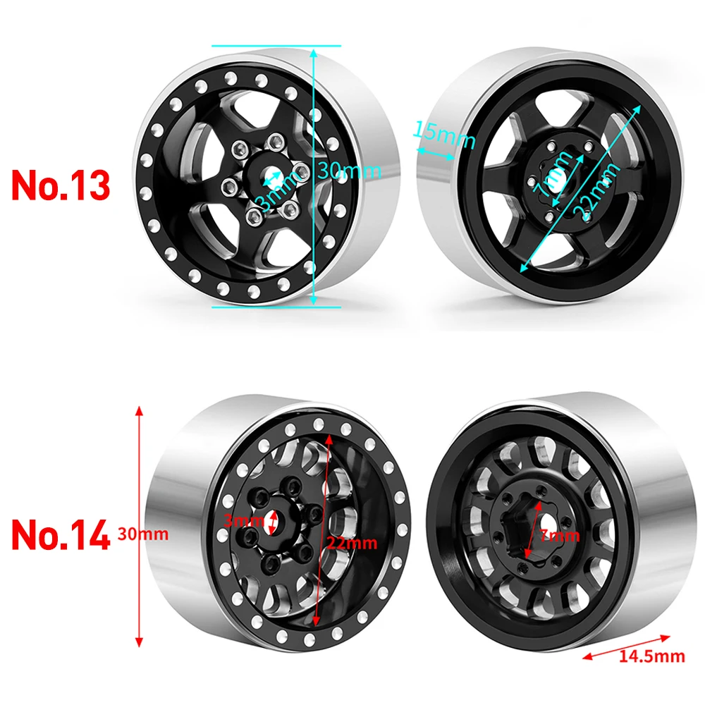 AXSPEED 4Pcs Aluminum Alloy 1.0 Beadlock Wheel Rim Wheels Hubs for 1/24 Axial SCX24 AX24 FCX24 FMS 1/18 TRX4M Upgrade Parts