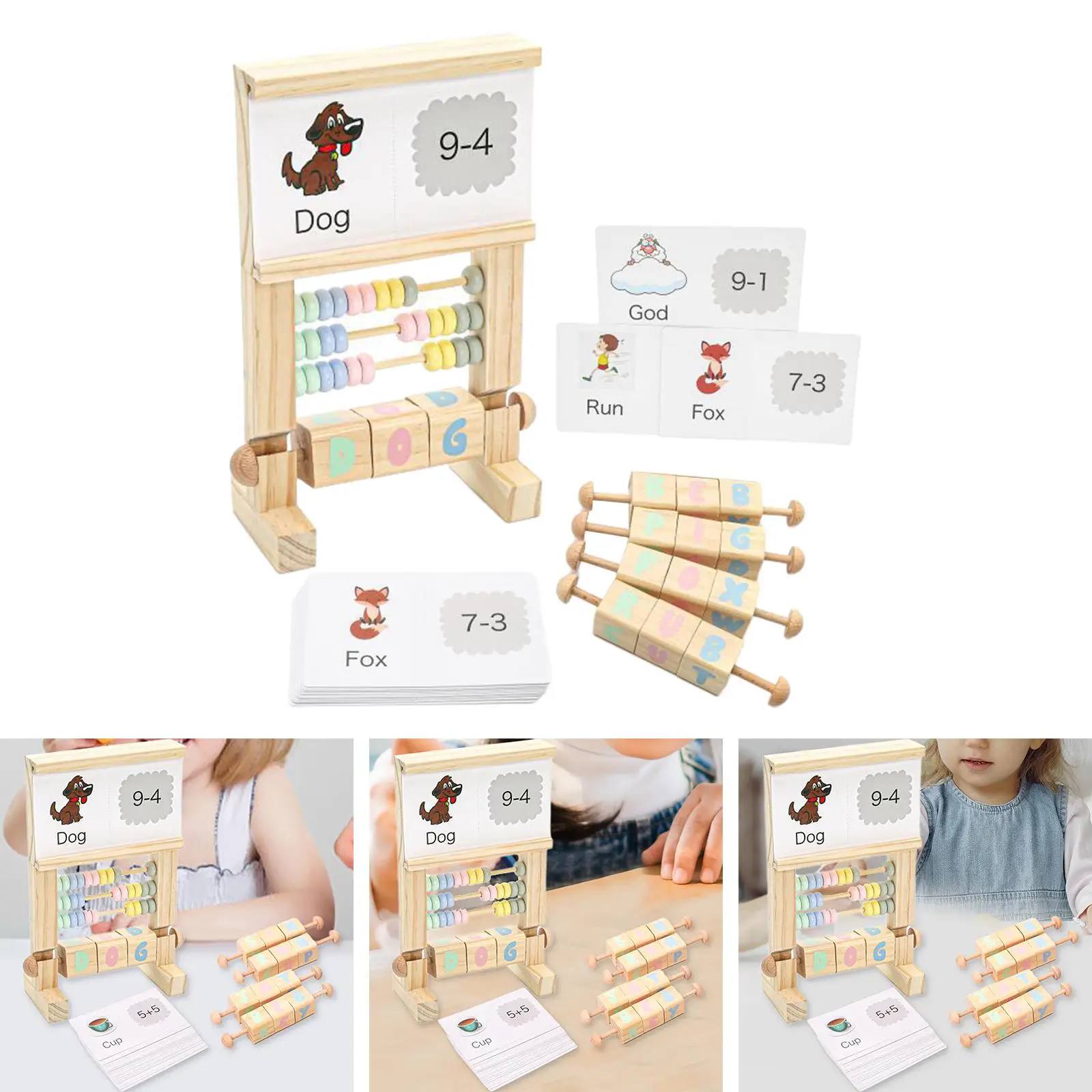Wooden Abacus for Kids Math with Cards Math Learning Counting Frame for Kids