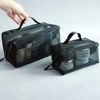 Travel Black Mesh Cosmetic Bag Zipper Makeup Bag For Women Wash Toiletry Bag Makeup Organizer Portable Storage Pouch