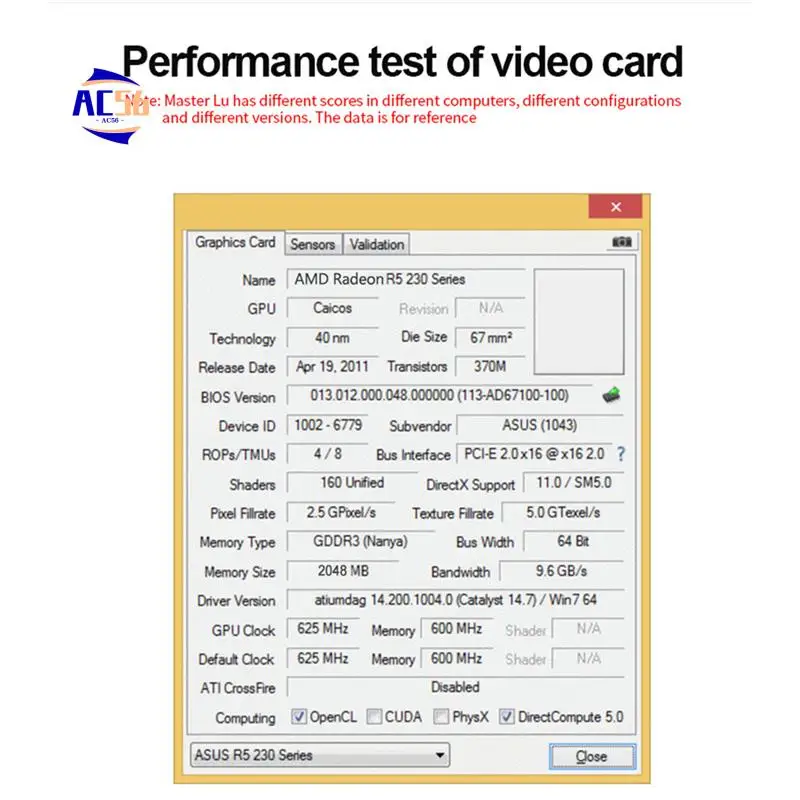

AC56-1 шт. Видеокарта R5 230 2 ГБ GDDR3 — совместимая видеокарта DVI-D VGA, черная