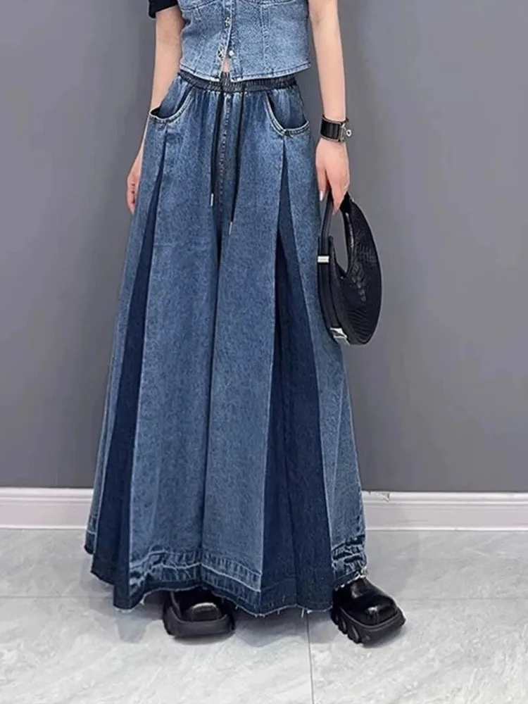 High Waist Blue Denim Pleated Long Wide Leg Jeans New Loose Women Trousers Fashion Tide Spring Autumn 2024