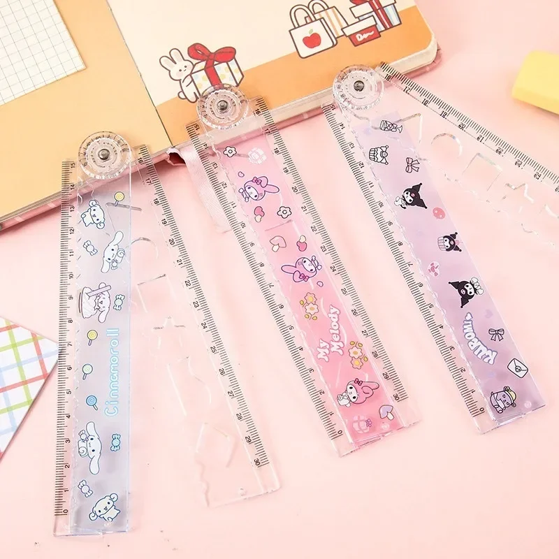 30Cm Kawaii Hello Kitty Ruler Sanrioed My Melody Kuromi Cinnamoroll Folding Rotary Ruler Straight Rulers Student Stationery Gift