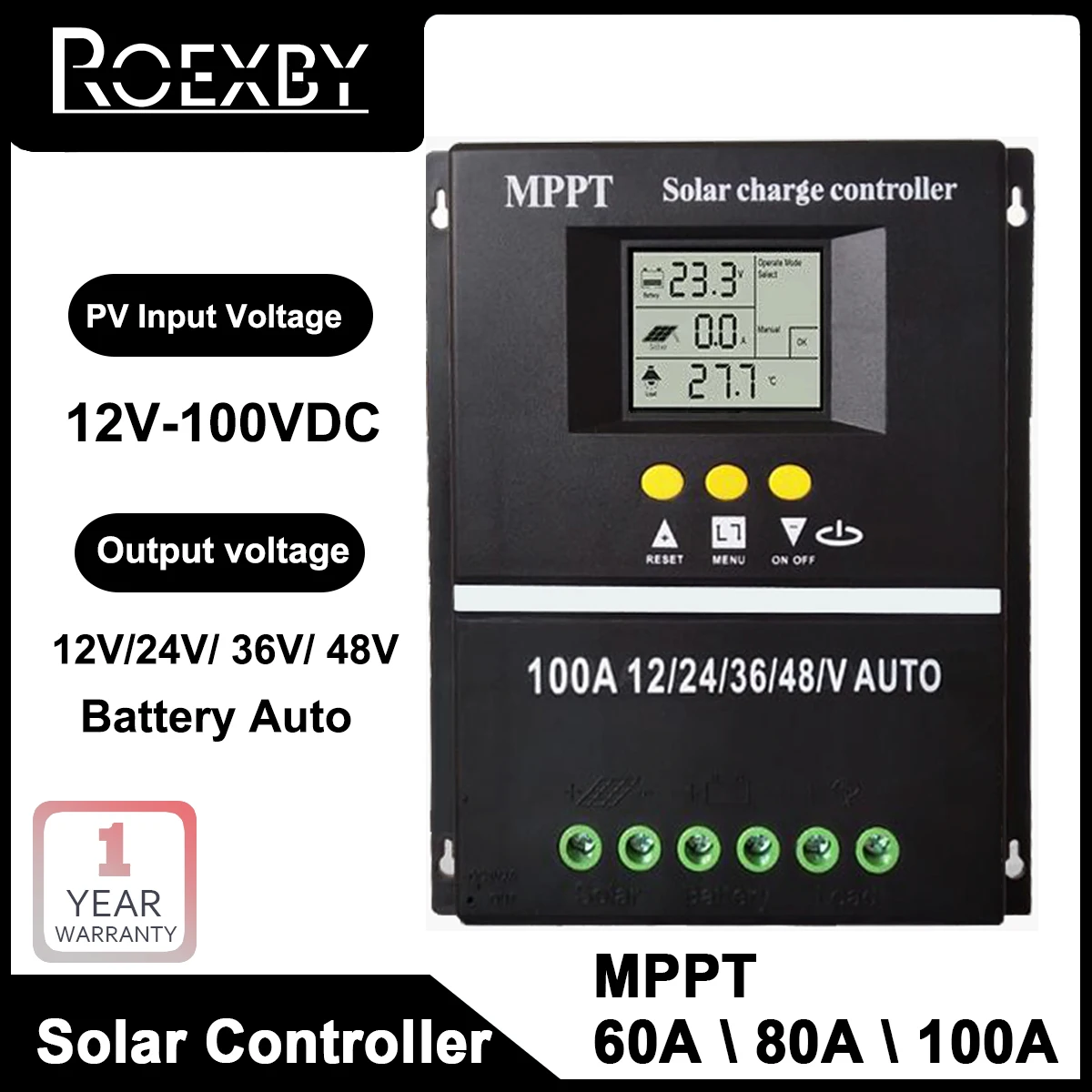 roexby ferramentas controlador de carga solar lcd dual usb carregador rapido chumbo aacid bateria de litio mppt 100a 80a 60a 12v 24v 36v 48v 01