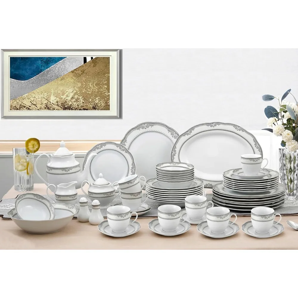 57 pieces of wave porcelain tableware, fine China, 8 people tableware set, easy to clean