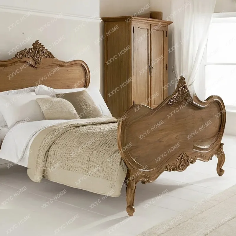 XX L retro solid wood carving flower bed antique villa bedroom home made old double bed