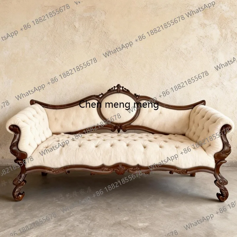 

Французский диван в стиле ретро, легкий люкс, из массива дерева, трехместный, с резьбой, тканевая обивка, для гостиной