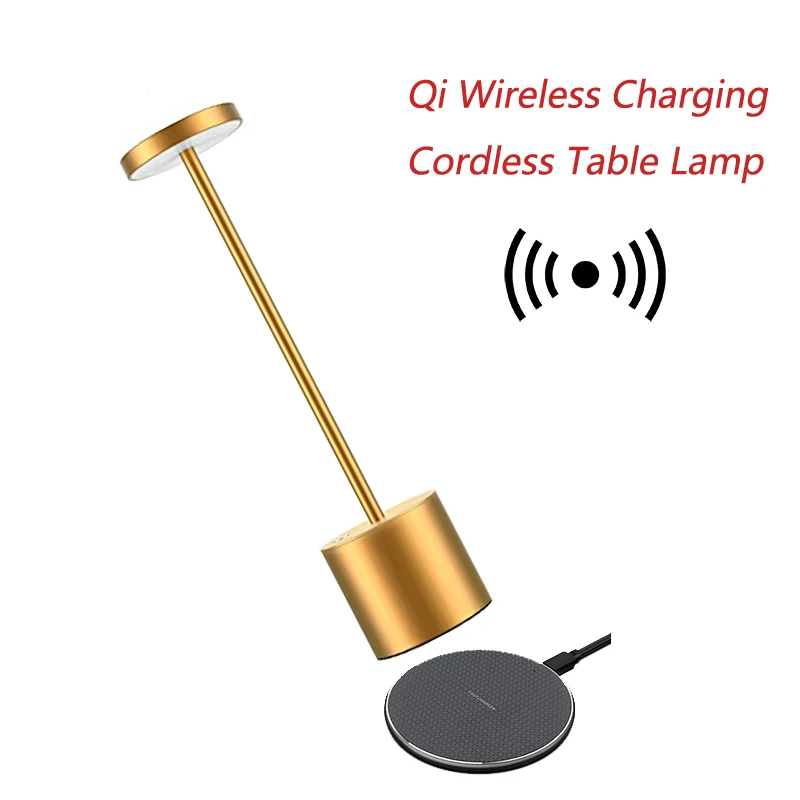 

Qi Wireless Charging Cordless Table Lamp LED Desk Light For Restaurant Home Decor Bar Hotel Dinning Room with 5200mah battery