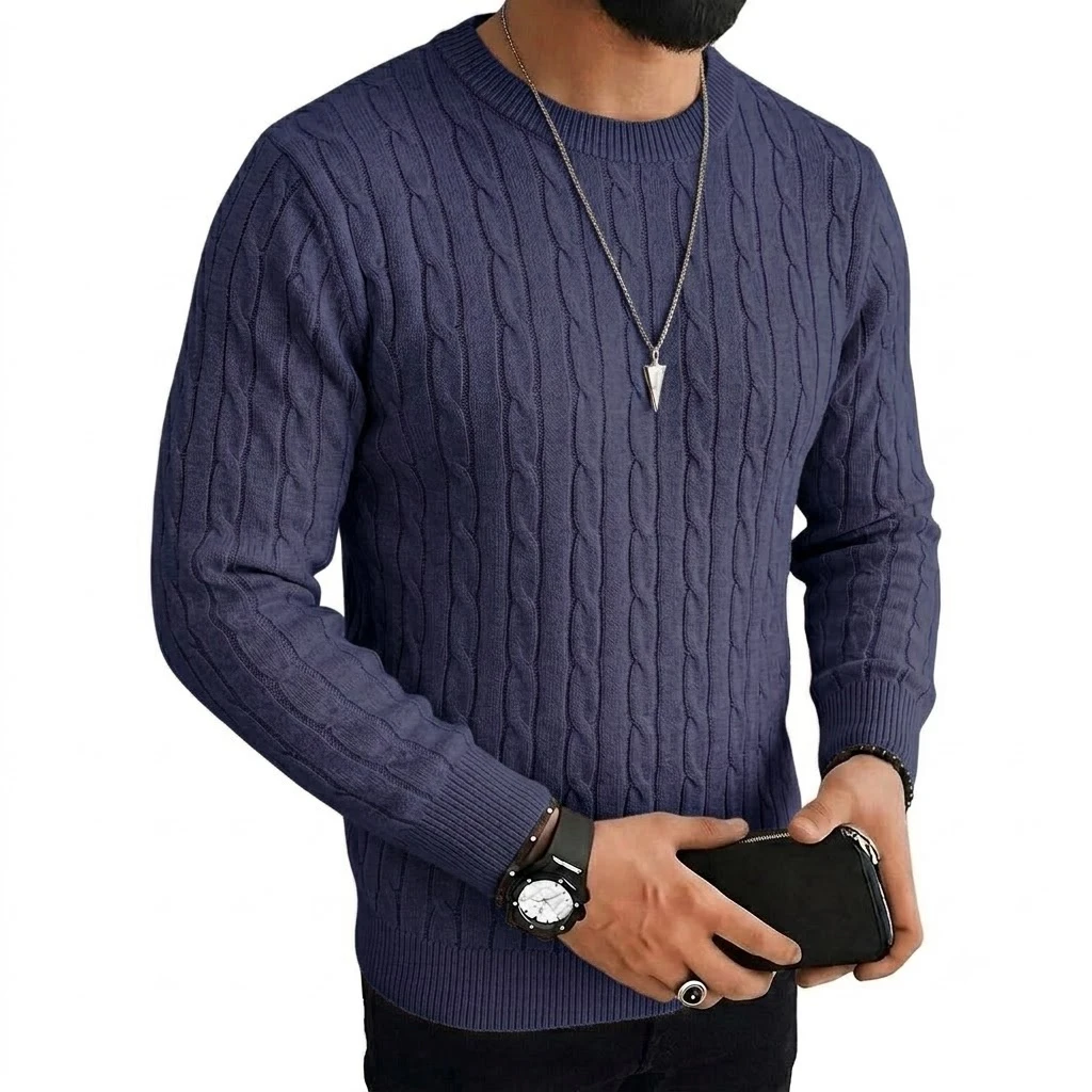Herbst Herren Langarm Strickpullover Lässiger Rundhalspullover mit Zopfmuster Warme Strickwaren Pullover Sweatshirts oder Herren Arbeitsjacken – Detail 9