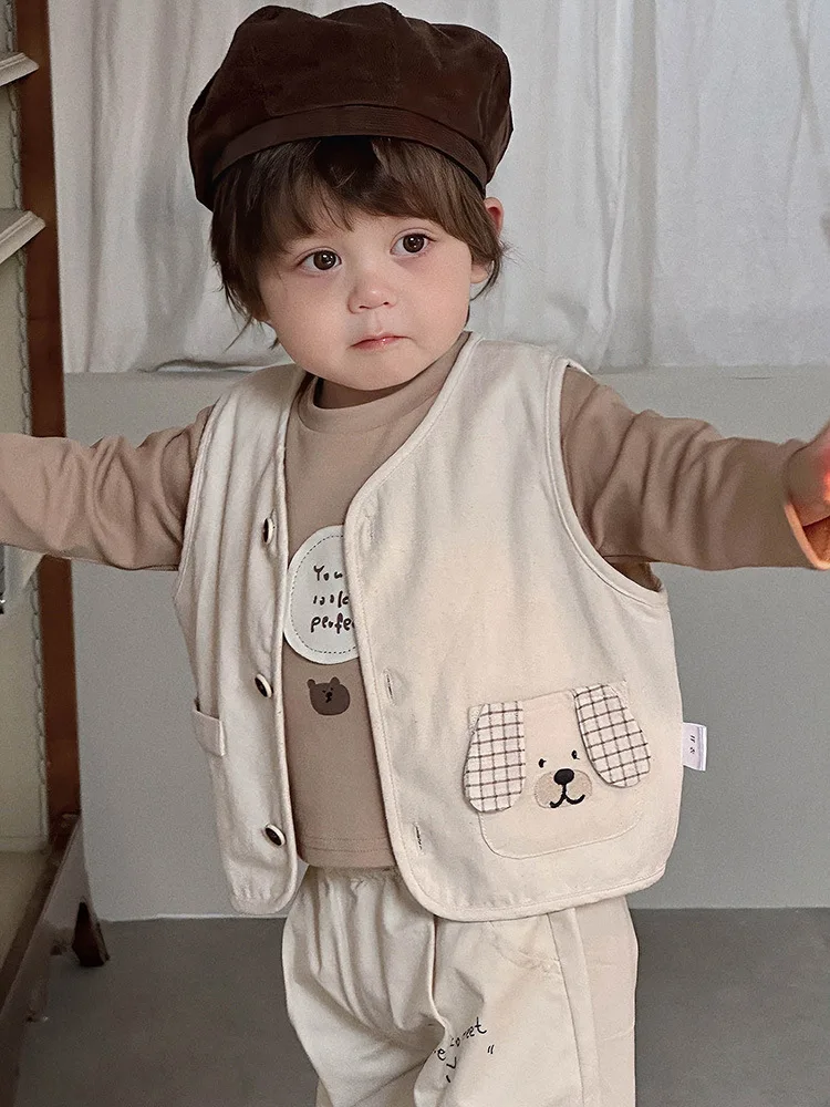 

Boys' Autumn Outfit Set2025New Baby Clothes Boys' Base Shirt Cartoon Vest Two-Piece Set aClass