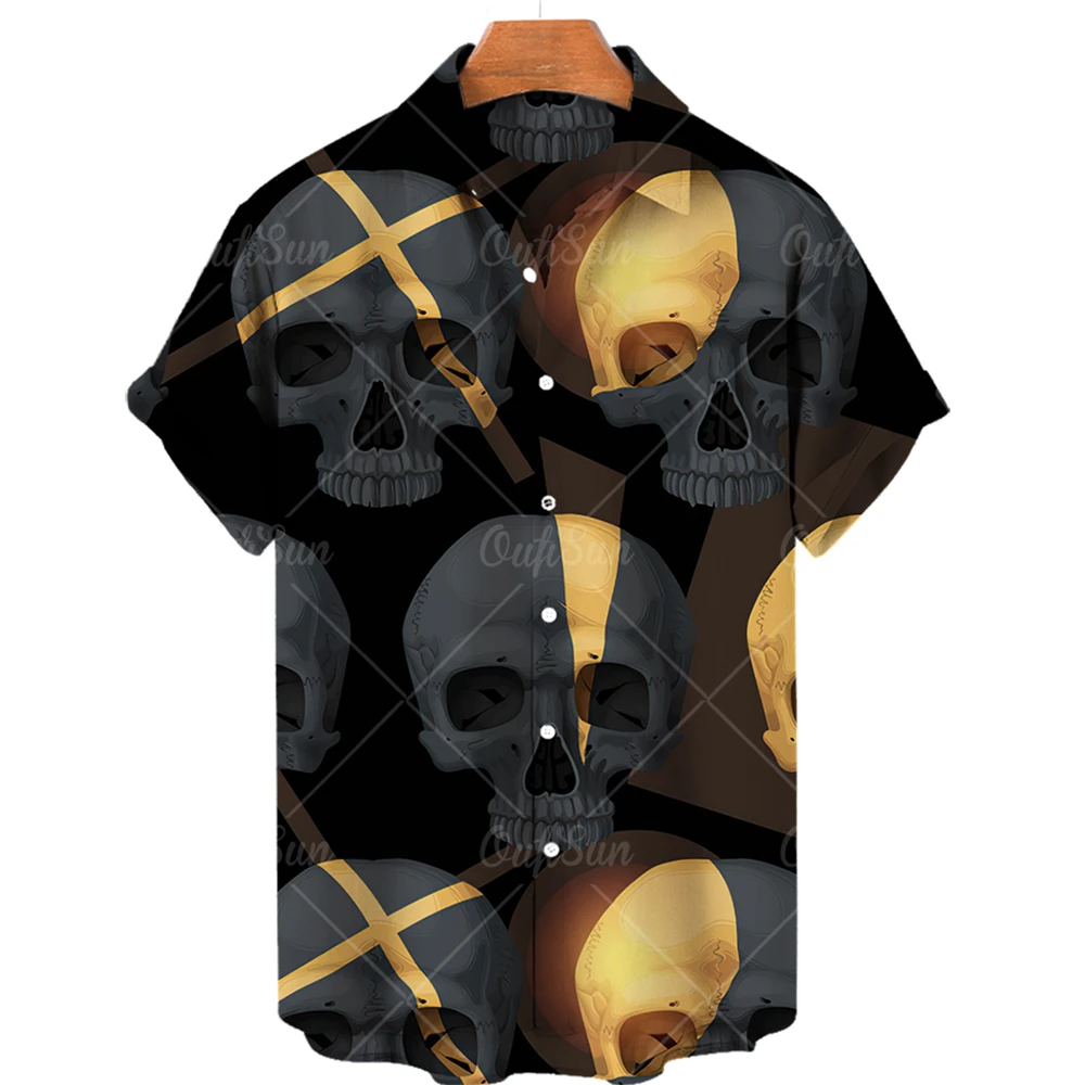 

2022 Hawaiian Shirt Men Summer Skull Tshirt Print Shirts For Men 3d Men's Shirts Fashion Single Row Back Cuban Collar Tops 5xl