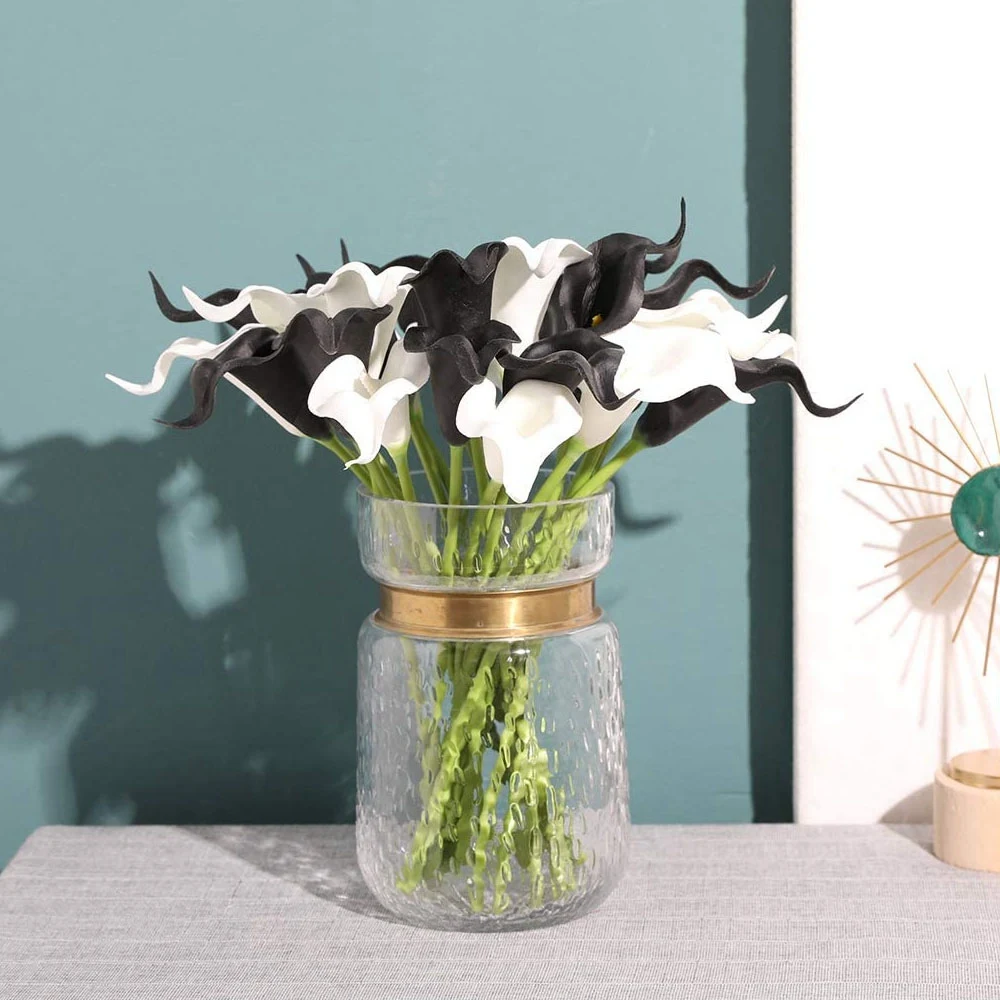 newA10R 20Pcs Calla Lily PU Arrangement for Home Party Decor(Black and White)