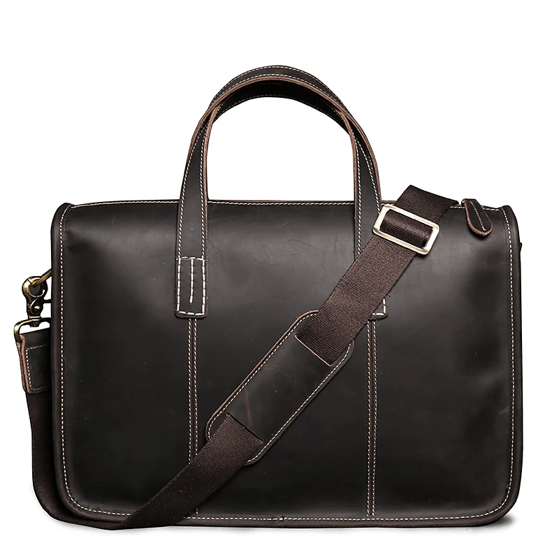 Men\'s Genuine Leather Briefcase Messenger Bag 14 Inch Laptop Bag Male Dark Brown Office Business Bag Executive Briefcase