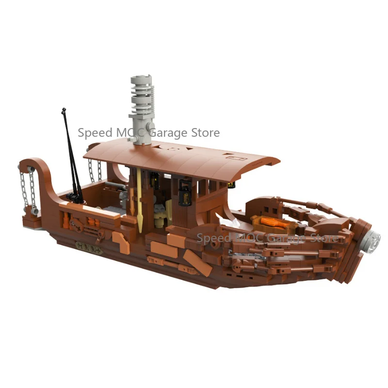 Antique Wooden Jungle Cruise Steam Vessel MOC Brick Set Retro River Tour Boat Detailed Interior Building Blocks Tabletop Display
