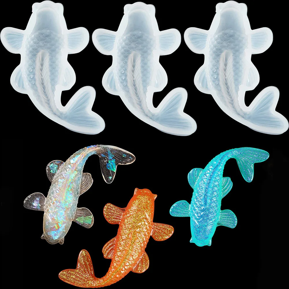 2pc Koi Fish Silicone Resin Moulds Goldfish DIY Pendant Silicone UV Resin Mold For Fish Tail Shape Jewelry HandmadeDIY Crafts