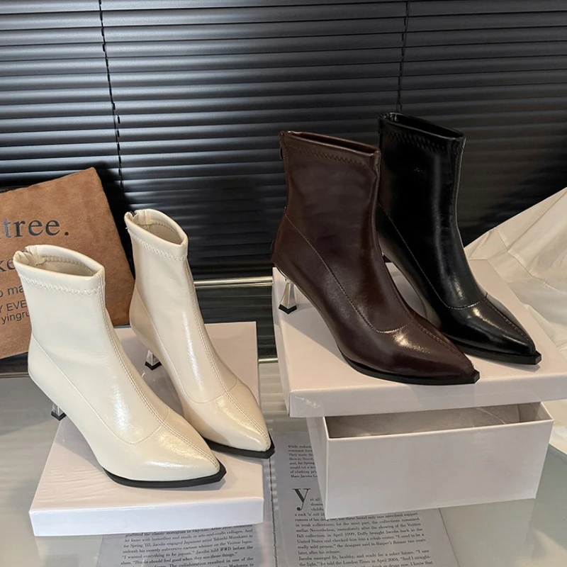 

Осень-зима, женские ботильоны на высоком каблуке с острым носком, уличный стиль, банкетные современные короткие ботинки Botas Mujer