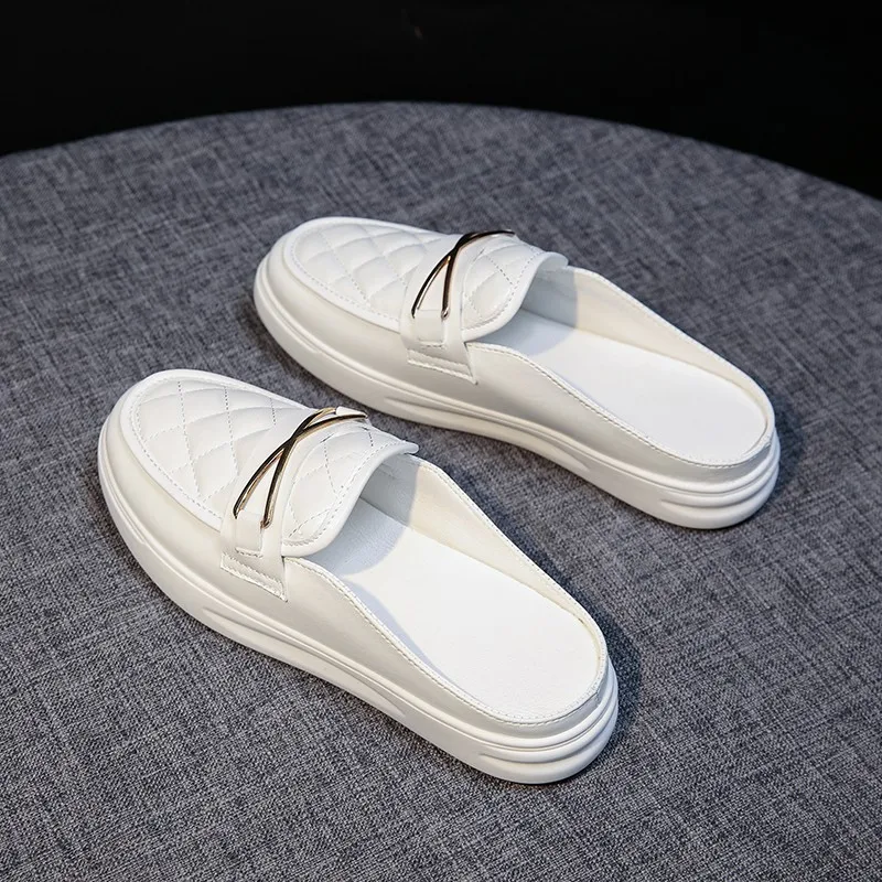 

Women's Mules Shoes White Sandals Comfortable Fashion Designer Slipper Flat Leather Summer New 2024 Luxury Slippers for Women