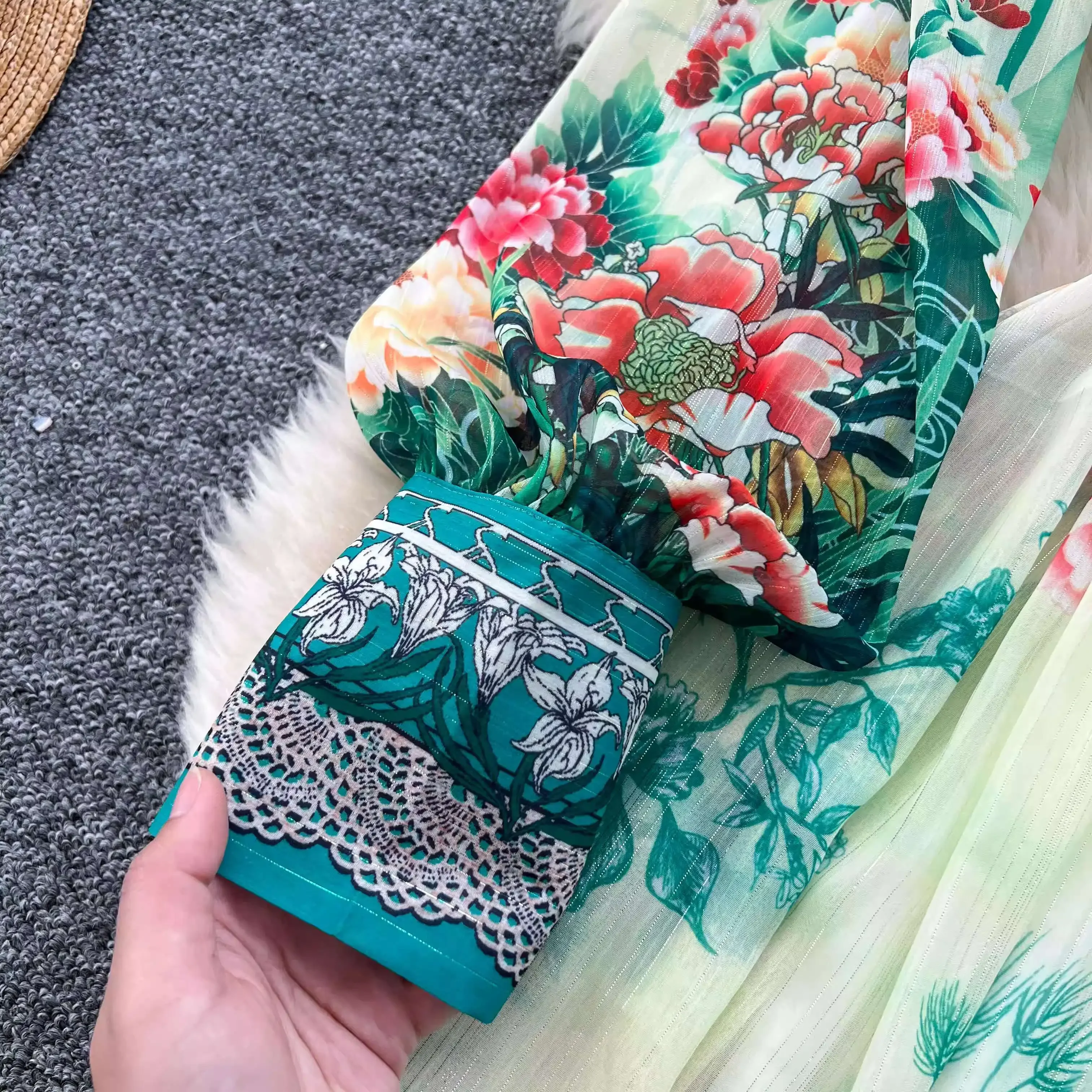 우아한 궁전 스타일 브랜드 디자이너 싱글 브레스트 긴 소매 꽃 맥시 드레스 셔츠 여성 캐주얼 프린트 쉬폰 드레스